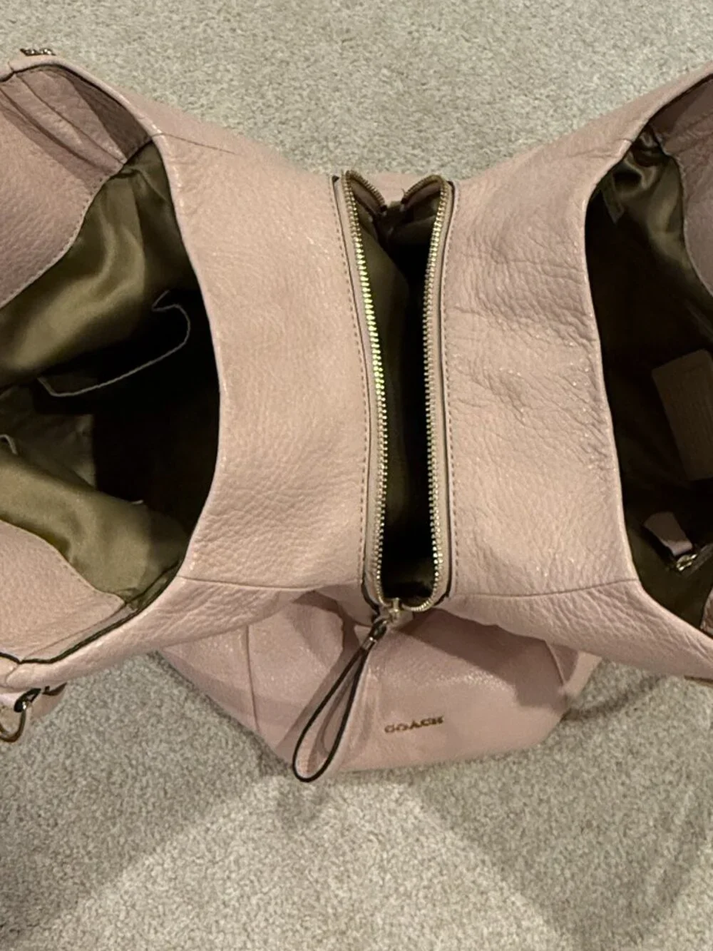 Coach Madison Phoebe handbag, featured in a soft blush pink pebbled leather